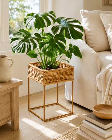 Support pour plantes en rotin tressé à la main