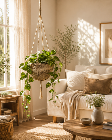 Panier de jardinière suspendue en jonc de mer tissé à la main