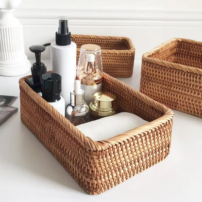 Panier de rangement en rotin tressé à la main