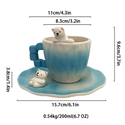 Handmade Polar Bear Ceramic Cup and Saucer Set