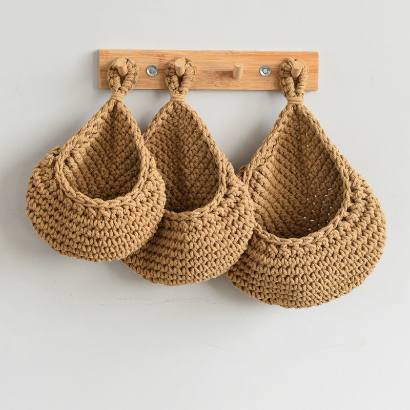 Hand Woven Cotton Rope Wall Hanging Storage Bag