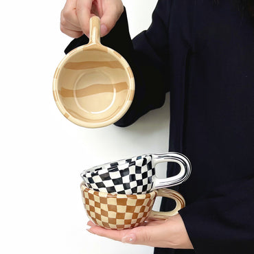 Vintage Checkerboard Ceramic Coffee Mug