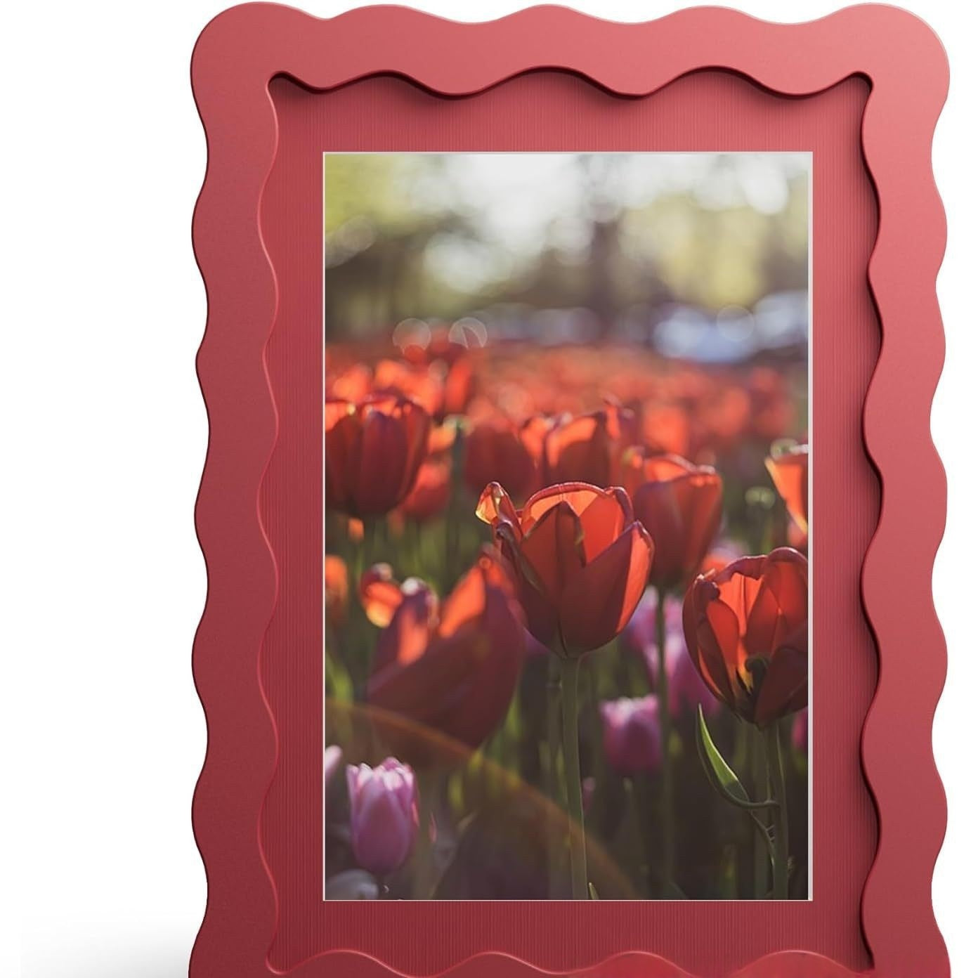 Red floral arrangement in a decorative red frame on a white background