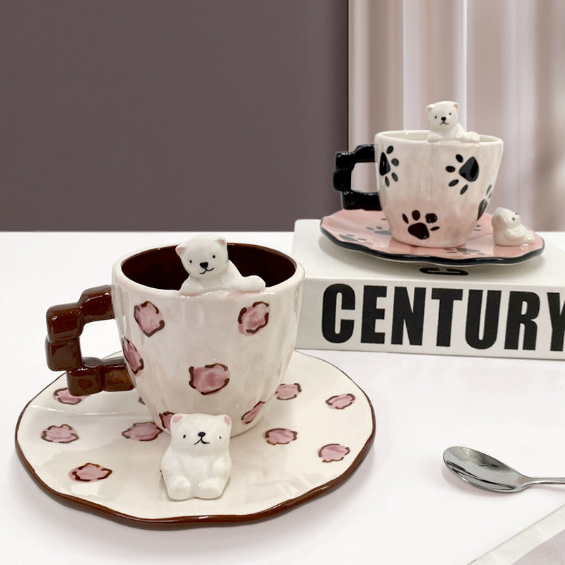 Handmade Polar Bear Ceramic Cup and Saucer Set