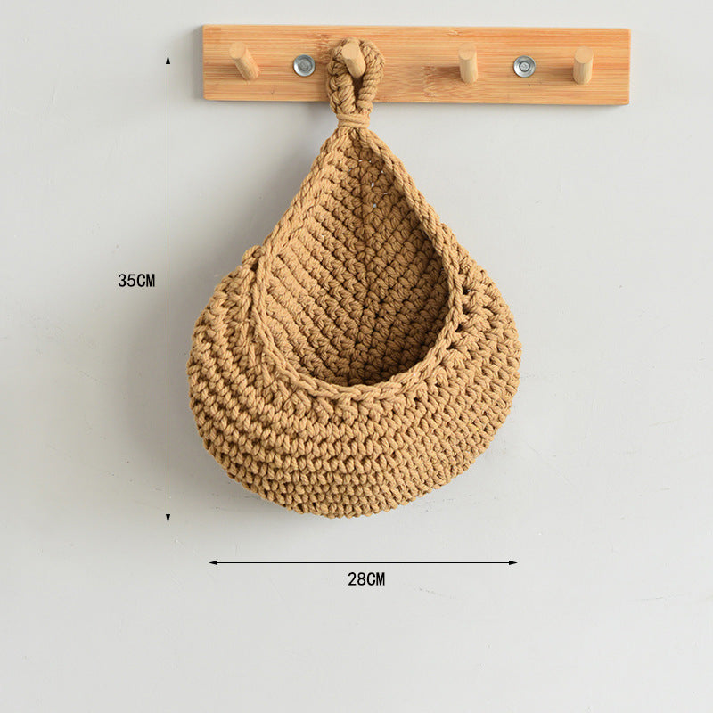 Hand Woven Cotton Rope Wall Hanging Storage Bag