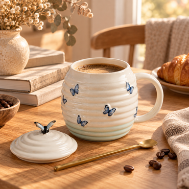Vintage Embossed Ceramic Coffee Cup