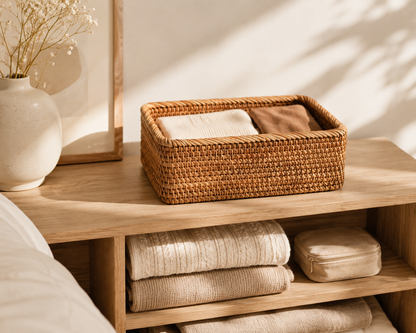 Panier de rangement en rotin tressé à la main