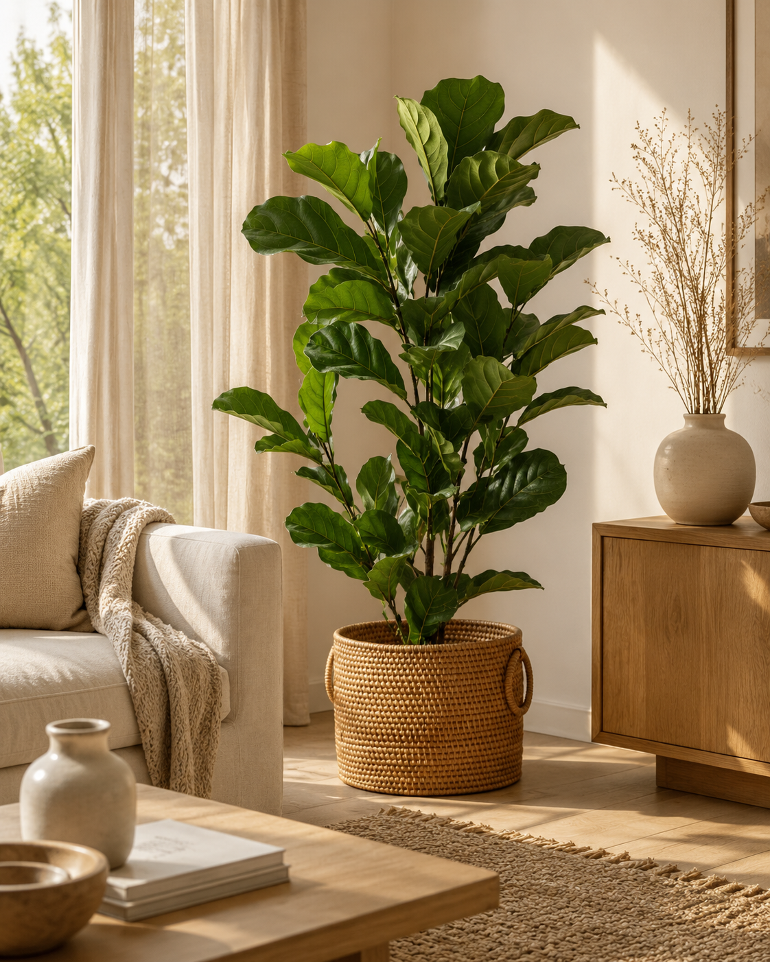 Seau pot de fleurs et organiseur rond en osier