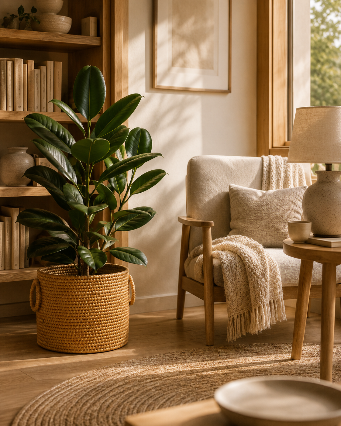Seau pot de fleurs et organiseur rond en osier
