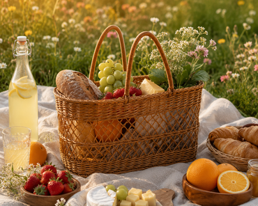 Handwoven Rattan-Style Picnic Basket