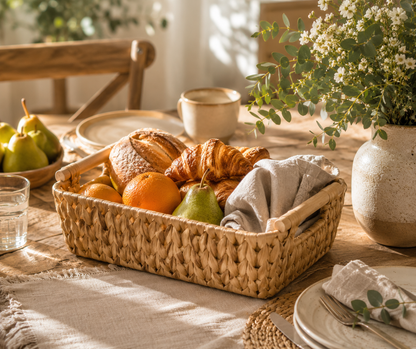 Handwoven Water Hyacinth Storage Basket with Wooden Handles