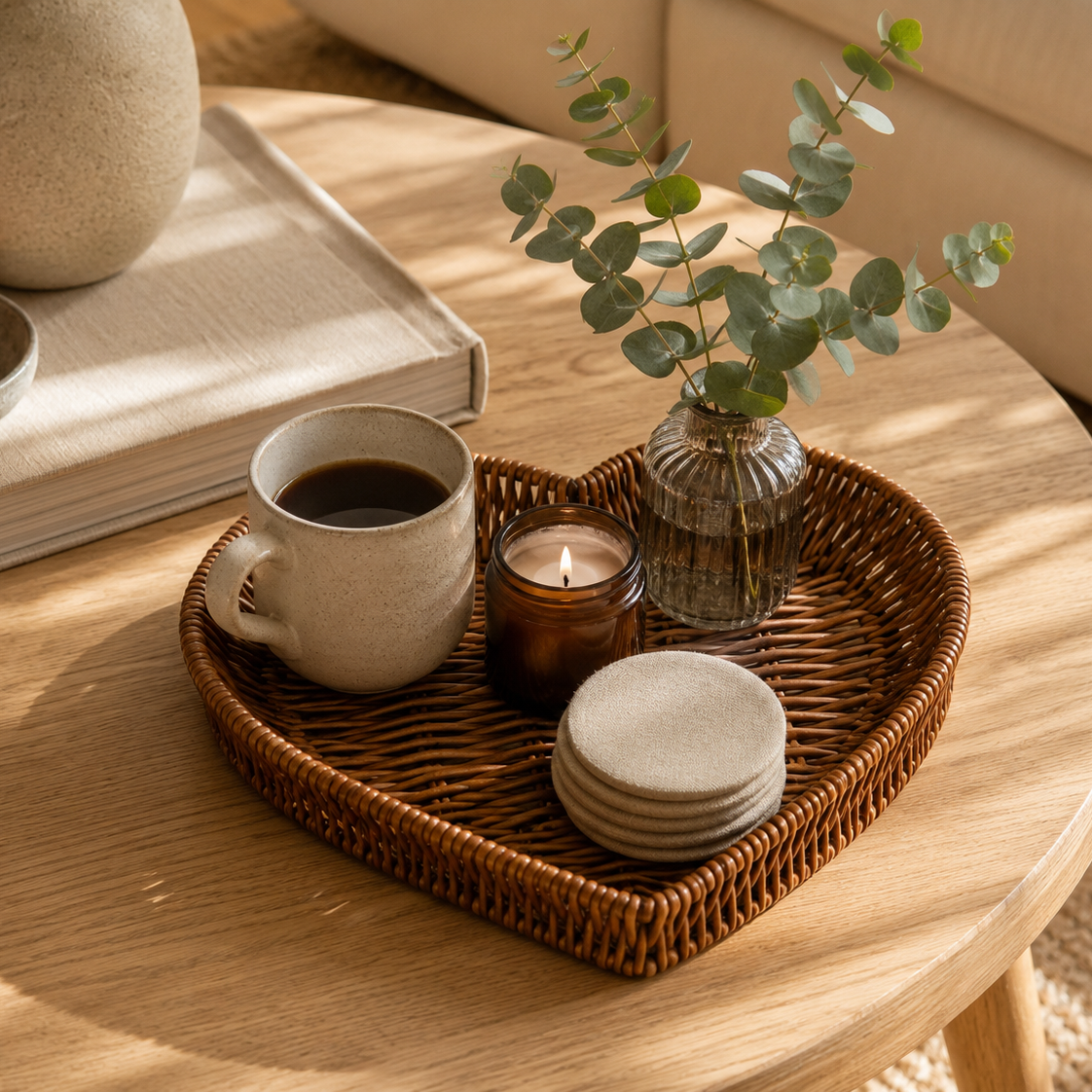 Heart-Shaped Rattan Storage Basket