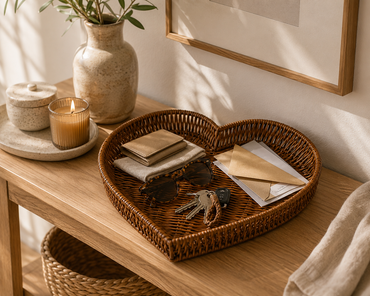 Heart-Shaped Rattan Storage Basket