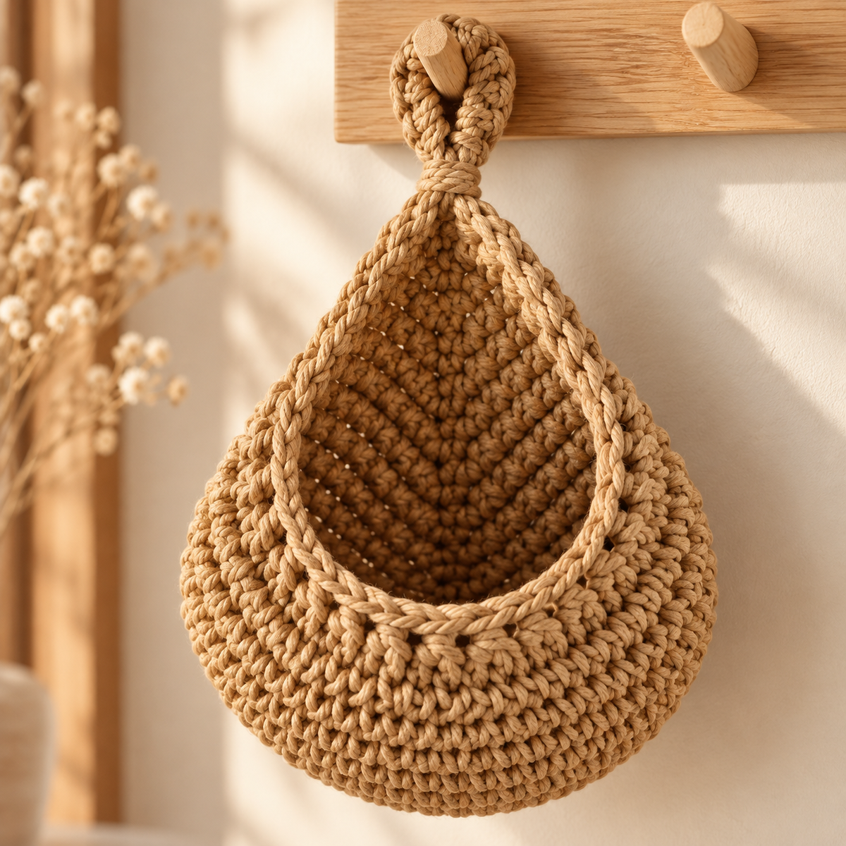 Hand Woven Cotton Rope Wall Hanging Storage Bag