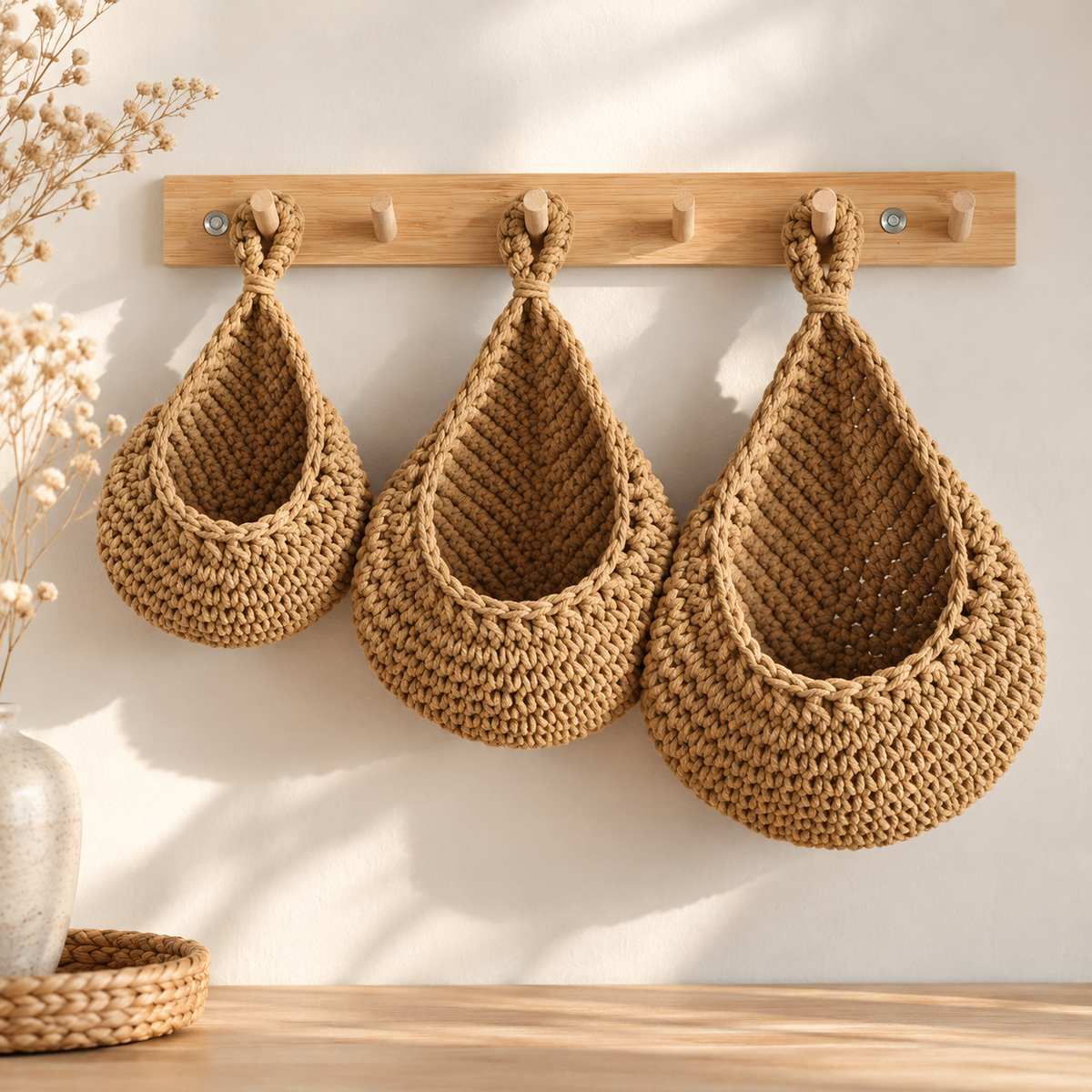 Hand Woven Cotton Rope Wall Hanging Storage Bag