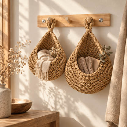 Hand Woven Cotton Rope Wall Hanging Storage Bag