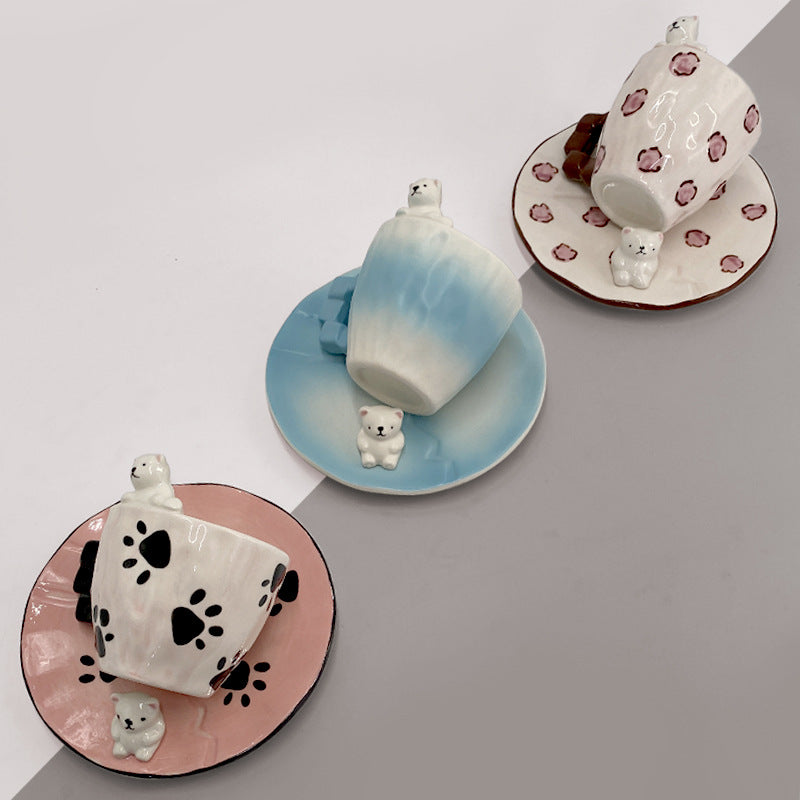 Handmade Polar Bear Ceramic Cup and Saucer Set