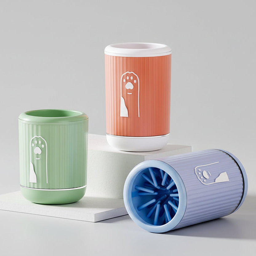 Three colorful cups with unique designs on a light gray background