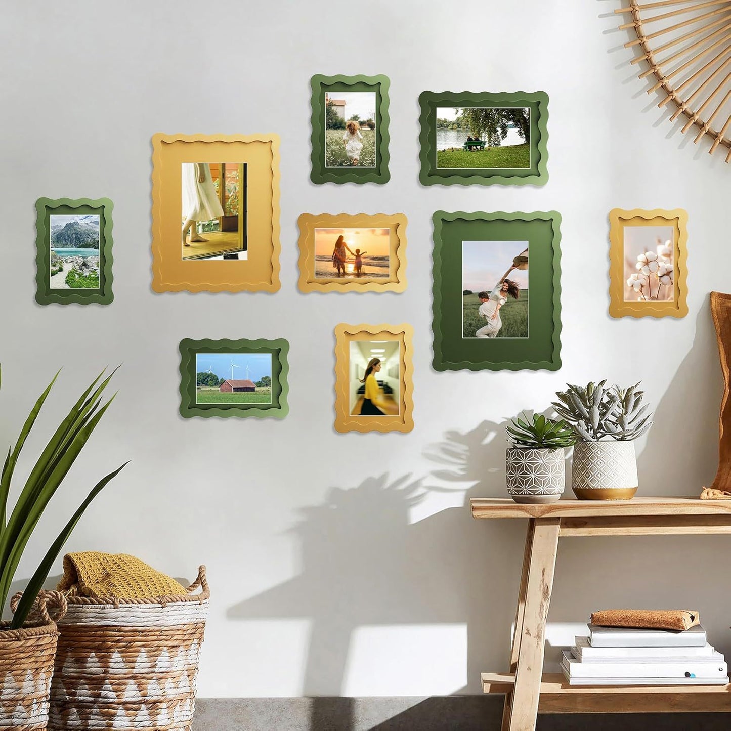 Wall with decorative photo frames