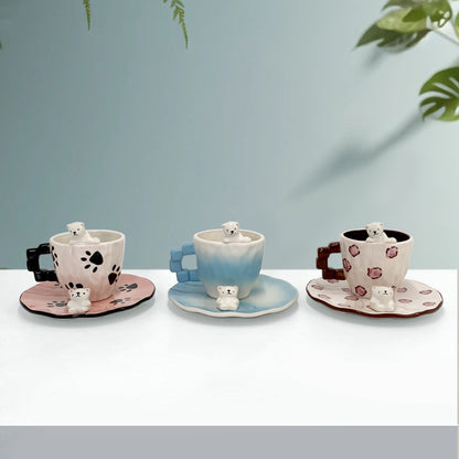 Handmade Polar Bear Ceramic Cup and Saucer Set